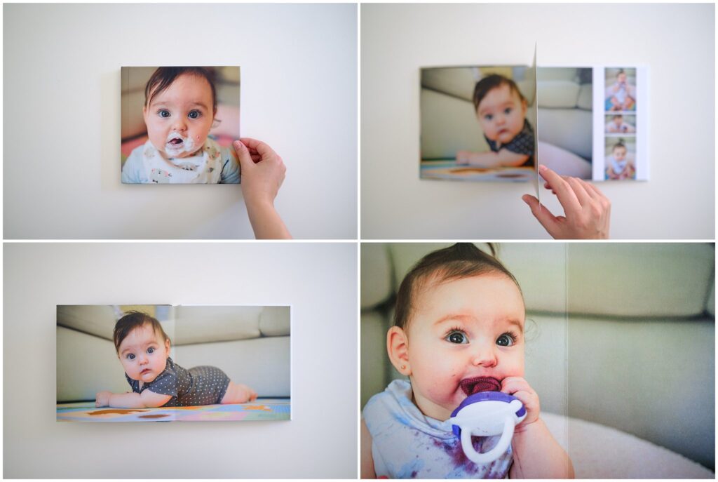 Product photos of a lay flat book, a great print product to display family photos. 