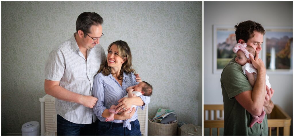Two newborn photos with beautiful home decor in the background. 