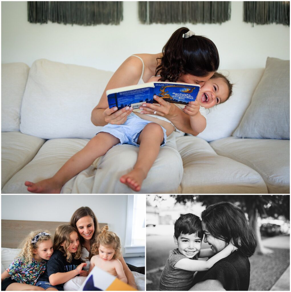 Photo collage with images of mom with her child or children.