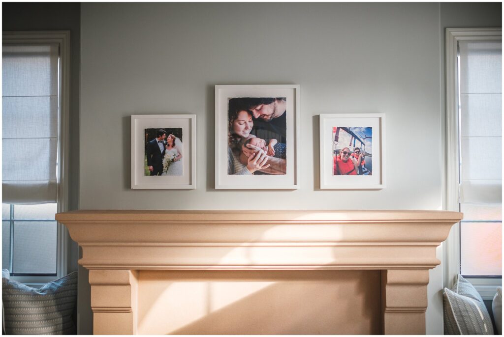 Printed family photos as home decor.