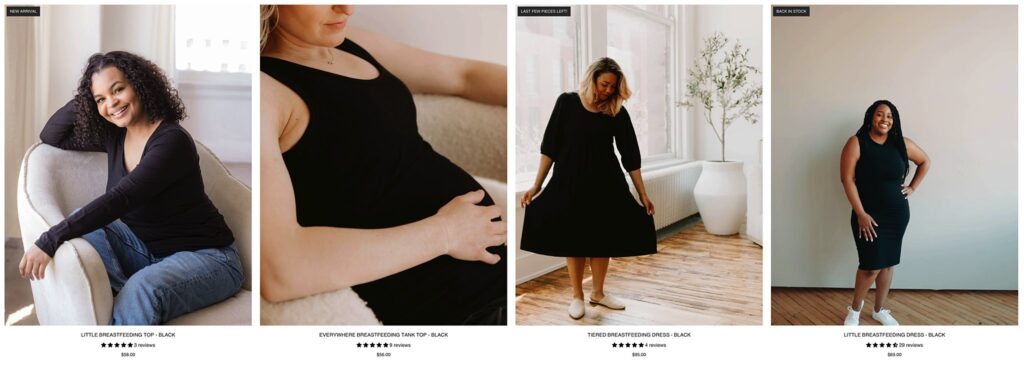 MLM Brand breastfeeding tops and dresses.