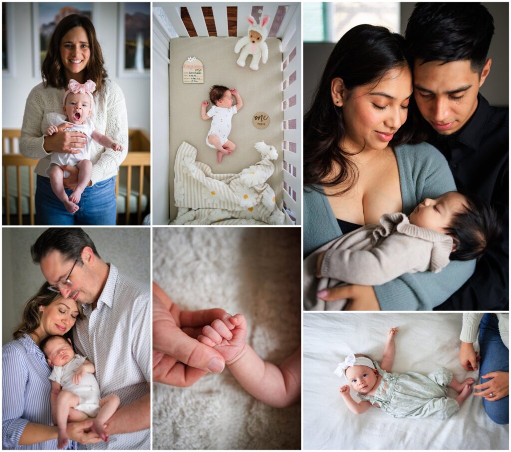 Newborn photography collage depicting the best time for newborn photos.