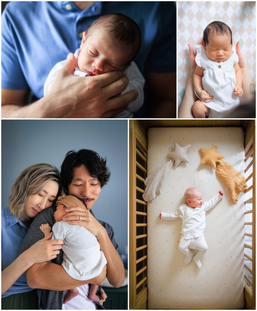 Collage of 1-2 week old newborn babies, all asleep.